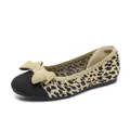 Leopard print knit flat shoes featuring a classic bow and round toe design - 34 / Leopard Print Black
