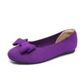 Elegant purple fly-knit ballet flats featuring a decorative bow and comfortable round toe. - 34 / Purple