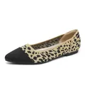 Elegant leopard print knit pointed-toe ballet flats with breathable mesh upper - Leopard Print Black