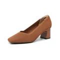 Elegant brown chunky heel pumps with square toe and unique ribbed knit fabric design - 34 / Striped Brown