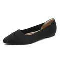 Classic black knitted pointed-toe ballet flats for women featuring breathable mesh - Black