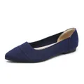 Comfortable navy blue pointed-toe knit flat shoes for women with breathable mesh - Blue