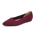 Elegant burgundy pointed-toe knitted flats featuring breathable mesh texture for women - Orange Red