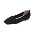 Eleganti ballerine in maglia nera traspirante con punta quadrata e tacco basso - 34 / Nero