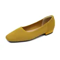 Eleganti ballerine in maglia giallo senape per donna con punta quadrata e tacco basso comodo - 34 / Giallo
