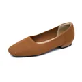 Eleganti ballerine in maglia marrone a punta quadrata con comodo tacco basso a blocco - Marrone