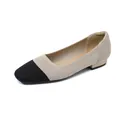 Décolleté bicolore in maglia con punta quadrata e tacco basso in nero e beige - Beige Nero