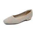 Eleganti ballerine in maglia beige a punta quadrata con tacco basso da donna chic - Albicocca Chiaro