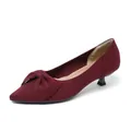 Escarpins bordeaux en maille avec un nœud décoratif élégant et un bout pointu à petit talon. - Rouge Orangé