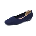 Eleganti scarpe piatte da donna in maglia blu navy con punta quadrata e tacco a blocco basso - Blu