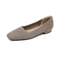 Ballerine traspiranti in maglia color kaki con punta quadrata e tacco basso da donna - Albicocca Scuro