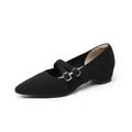 Elegantes zapatos Mary Jane de punto negros con punta afilada y doble hebilla - 34 / Zapatos Planos Mary Jane (338-2) / Negro