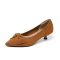 Escarpins en maille marron caramel à bout pointu, petit talon et nœud élégant pour femme - Marron