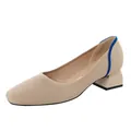 Classiche décolleté in maglia beige con tacco largo e punta quadrata da donna - 34 / Albicocca