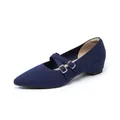 Zapatos Mary Jane de punto azul marino con punta fina y correas de doble hebilla - 34 / Zapatos Planos Mary Jane (338-2) / Azul