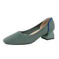 Eleganti décolleté in maglia verde salvia con tacco largo, punta quadra e bordo blu - 34 / Azzurro