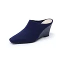 Navy blue knitted pointed-toe wedge mule shoes for women, stylish spring footwear - 34 / Blue