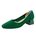 Eleganti décolleté in maglia verde con tacco largo, punta quadrata e dettaglio blu - 34 / Verde