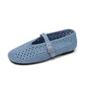 Elegantes bailarinas Mary Jane vintage de paja trenzada en color azul celeste - 34 / Azul Sal de Mar