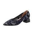 Eleganti décolleté a punta da donna con tacco largo basso e motivo geometrico blu in maglia - Triangolo Blu Notte