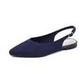 Eleganti scarpe basse slingback in maglia blu scuro a punta con cinturino per donna - 34 / Blu a Rete