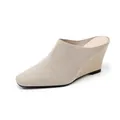 Elegant beige knitted wedge mules for women with a comfortable slip-on design - 34 / Apricot
