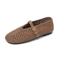 Zapato plano Mary Jane tejido retro francés en marrón con diseño hueco transpirable - 34 / Marrón Cacao