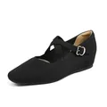 Scarpe con zeppa Mary Jane in maglia nera con cinturino a incrocio e fibbia chic. - 34 / Mary Jane con Cinturino Incrociato / Nero