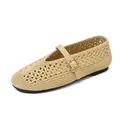 Zapatos Mary Jane planos de paja trenzada beige de estilo vintage francés y chic - 34 / Amarillo mandarina