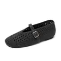 Zapatos Mary Jane clásicos de paja trenzada negra con una correa ajustable retro - 34 / Negro carbón