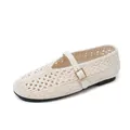 Chaussures Mary Jane tressées de style rétro français en crème avec bride réglable - Blanc de Lin