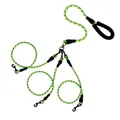 Reflective neon green 3-way nylon dog leash coupler featuring a padded foam handle - 3-in-1 / Green