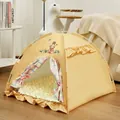 Tenda per animali beige semichiusa con ricamo coniglietto e tappetino rinfrescante - Coniglio Giallo Con Tappetino