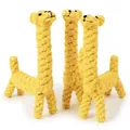 Detailed view of three yellow handmade woven cotton rope alpaca dog toys for teething - Giraffe Shape / 18*12*4cm