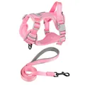 Detail of pink reflective dog harness and leash set with breathable mesh fabric. - S / Harness Set / Pink