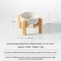 Cuenco cerámico para mascotas con relieve de huellas y soporte elevado de bambú. - Cuenco Mediano Bajo + Soporte Simple de Bambú Elevado
