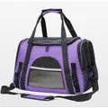 Portable purple breathable pet carrier bag with mesh windows and shoulder strap - Small Fleece Mat Style / Purple