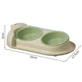 Ergonomic 15-degree tilted double pet bowl for cats and dogs in green and beige - Two Plastic Bowls / Small Cat Model (32x17.5x6cm) / Green