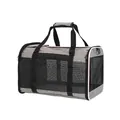 Breathable grey pet carrier bag with pink trim, mesh ventilation and sturdy handle - M / Dusty Pink