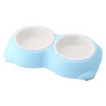 Light blue double pet bowl with removable white inner bowls for cats and dogs feeding - Medium (26*16*4) / White Bowl / Blue