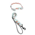 Stilvolles hellblaues Hundehalsband und Leinen-Set mit Pokerkarten- und Wellenmuster - Halsband und Leinen Set / 1.5*120 / Pokermuster