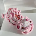 Festliches pink-rotes chinesisches Löwentanz-Haustierkostüm mit weichem Plüschbesatz - S / Rosa