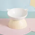 Gamelle surélevée en céramique pour chat avec oreilles mignonnes, blanc et crème - Style Oreille de Chat Pied Haut / Blanc et Beige