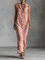Sleeveless hooded linen-style maxi dress with button-down front in dusty pink - S / Dresses / Pink