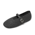 Zapatos Mary Jane de paja trenzada negra estilo retro francés con suela plana chic. - 36 / Negro mate