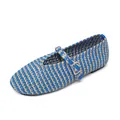 Bailarinas Mary Jane de estilo francés en paja trenzada a rayas azules y beige con hebilla. - 36 / Azul Klein