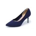 Eleganti décolleté in maglia blu navy a punta con un sottile tacco a spillo da 7,5 cm - 34 / Blu