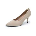 Elegant beige pointed toe knitted fly-woven high heel pumps with 7.5cm stiletto heel for women - 34 / Apricot