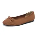 Eleganti ballerine marroni in maglia da donna con punta tonda e fiocco per uso quotidiano - 34 / Marrone Farfalla