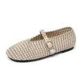 Bailarinas Mary Jane de paja trenzada estilo retro en beige y blanco - 36 / Caqui Claro